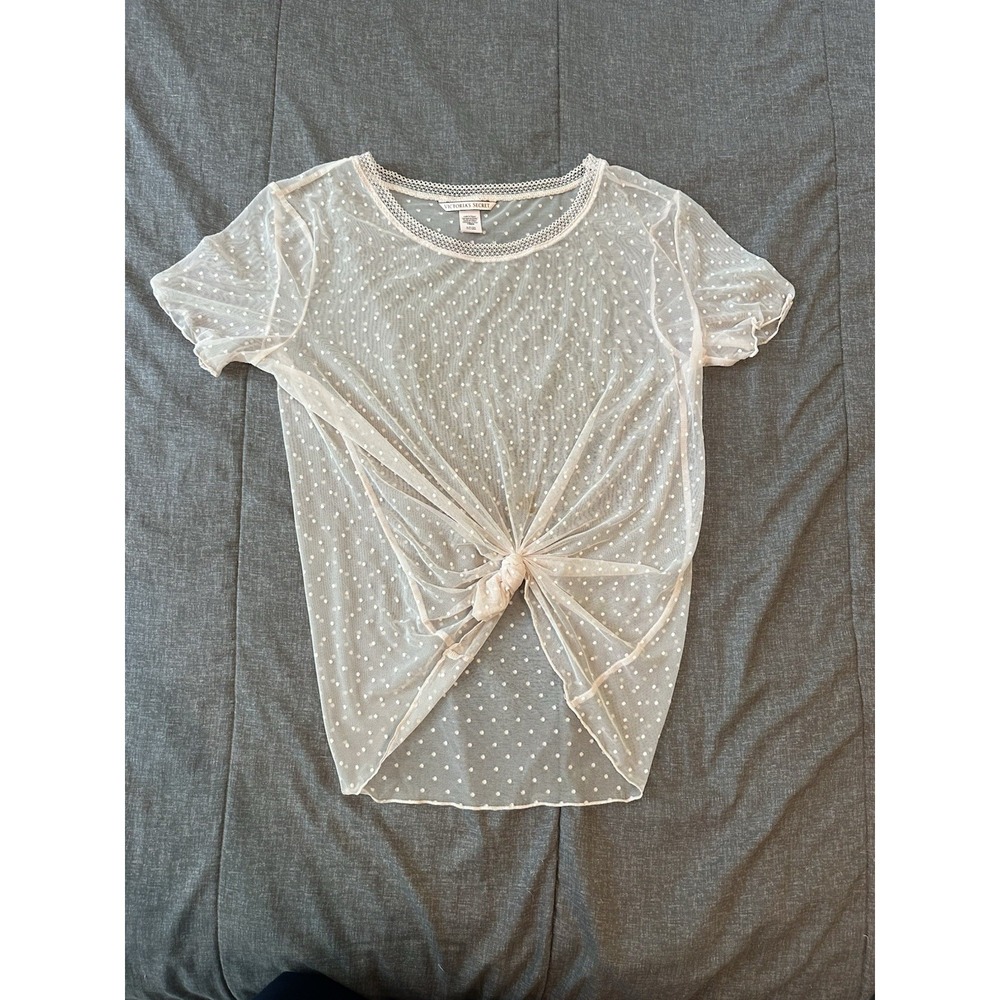 Victoria's Secret Sheer Mesh Polka Dot Womens Top S Pink Y2K Coquette Fairy